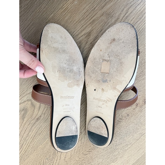 BURBERRY - WOMEN’S SIZE 36.5 LOGO STRAP CANVAS LEATHER SANDALS - Picture 5 of 5